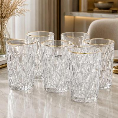 Jogo de Copos Diamond Egípcio 6 Peças em Cristal Transparente com Acabamento Diamantado para Bebidas