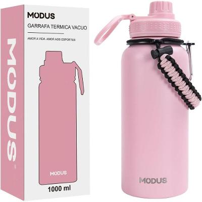 Garrafa Térmica Esportiva 950ML Aço Inox Isolada a Vácuo Rosa Cadina