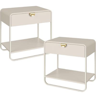 Kit 2 Mesas de Cabeceira Alek A03 1 Gaveta MDP Industrial Off White Lyam Decor