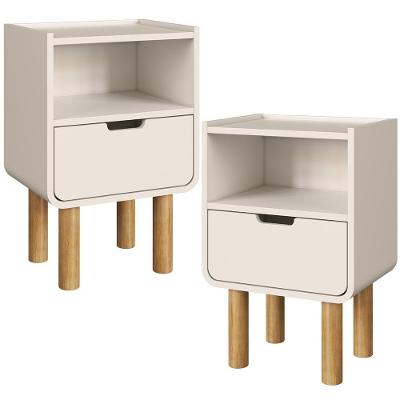 Kit 2 Mesas de Cabeceira Nordic A03 1 Gaveta Off White Roble 40CM Lyam Decor