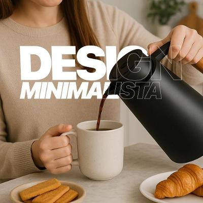Garrafa Térmica 1L Preto com Cabo de Madeira para Café e Chá
