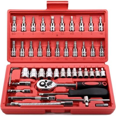 Jogo de Soquete Kit 46 Peças Chave Catraca Métricos Allen Torx Prata