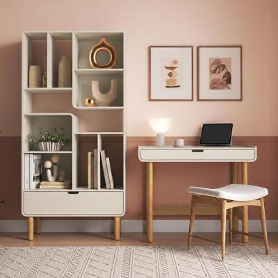 Estante Livreiro e Escrivaninha Nordic A03 10 Prateleiras 10 Nichos MDF-MDP Off White Lyam Decor