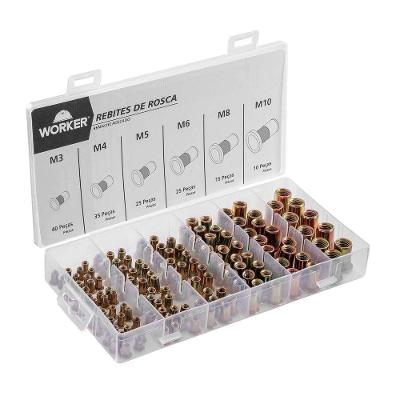 Jogo de Rebite Rosca 150 Peças M3 a M10 Worker