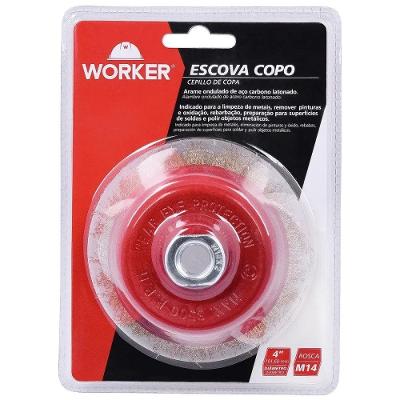 Escova Copo Ondulada 936170 Remoção de Ferrugem Filamentos 0,3mm Dourado Worker 6POL M14