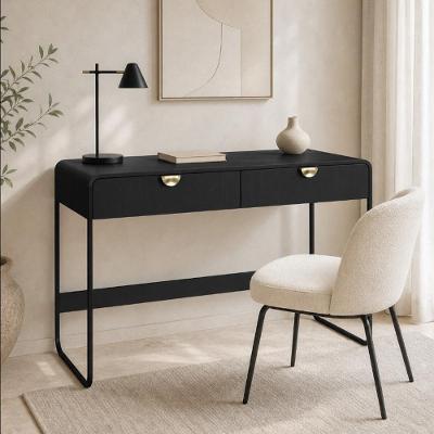 Escrivaninha Retangular Alek A03 Industrial 2 Gavetas MDP 125CM Preto Lyam Decor