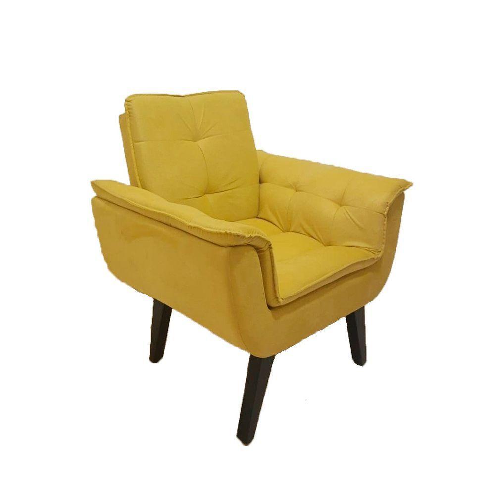 Poltrona Decorativa Opala Plus Para Sala De Estar Quarto Escritório - Amarela . - Cor: Amarelo - 1
