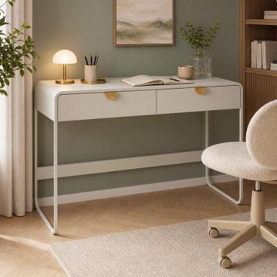 Escrivaninha Retangular Alek A03 Industrial 2 Gavetas MDP 125CM Off White Lyam Decor