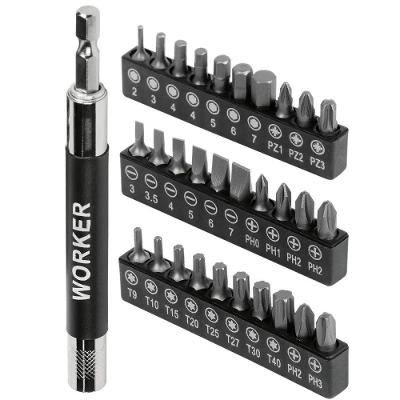 Jogo de Bits para Parafusadeira 218714 31 Peças 25,40mm Aço Cromo Vanádio Worker