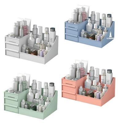 Organizador de Mesa Multiuso com Gaveta Porta Treco para Escritório Canetas e Cosméticos Azul Lorben
