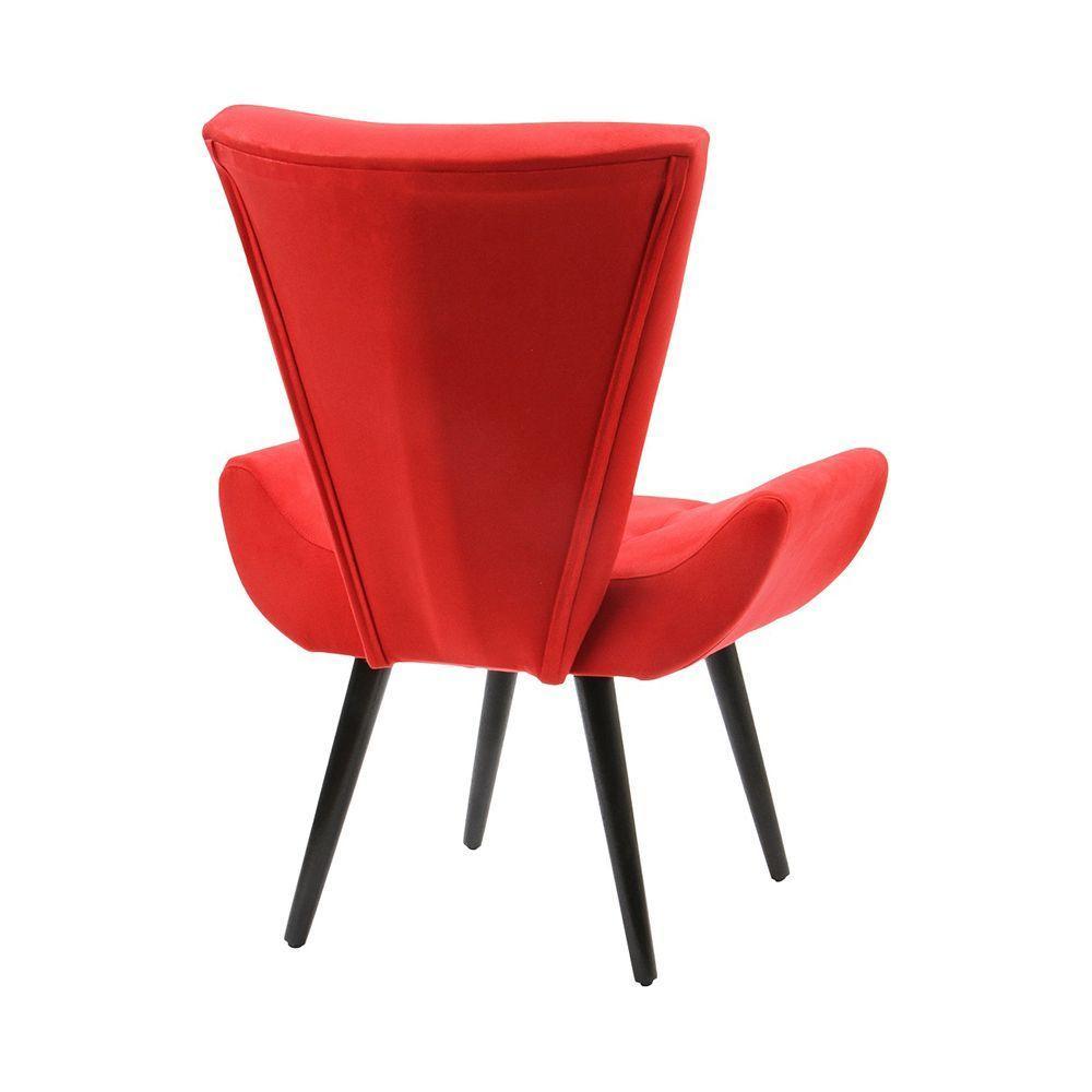 Poltrona Decorativa Emilia Pé Palito Em Suede - Vermelha - Cor: Vermelho - 3