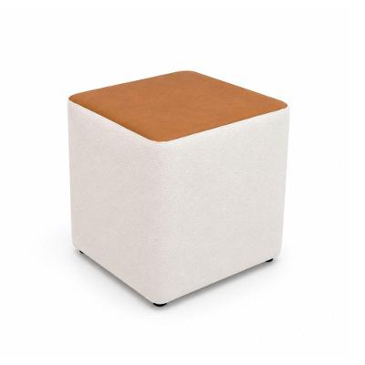 Puff Fixo Saraí Durango Boucle Plus Couro Sintético Caramelo Sallar Home