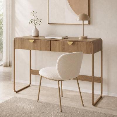 Mesa Escrivaninha Retangular Alek Industrial 2 Gavetas 125CM Dourado Lyam Decor