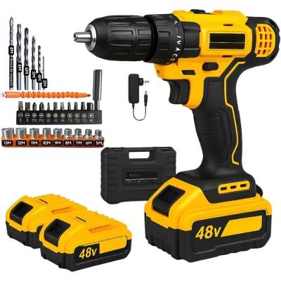 Parafusadeira e Furadeira de Impacto sem Fio 48V Bivolt com 2 Baterias 32 Acessórios Preto