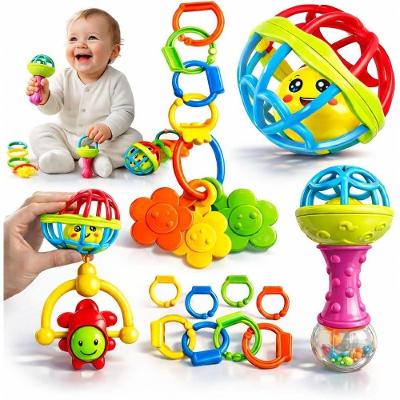 Kit Chocalho para Bebê 8 Peças Sensorial Educativo Mordedor Multicolorido