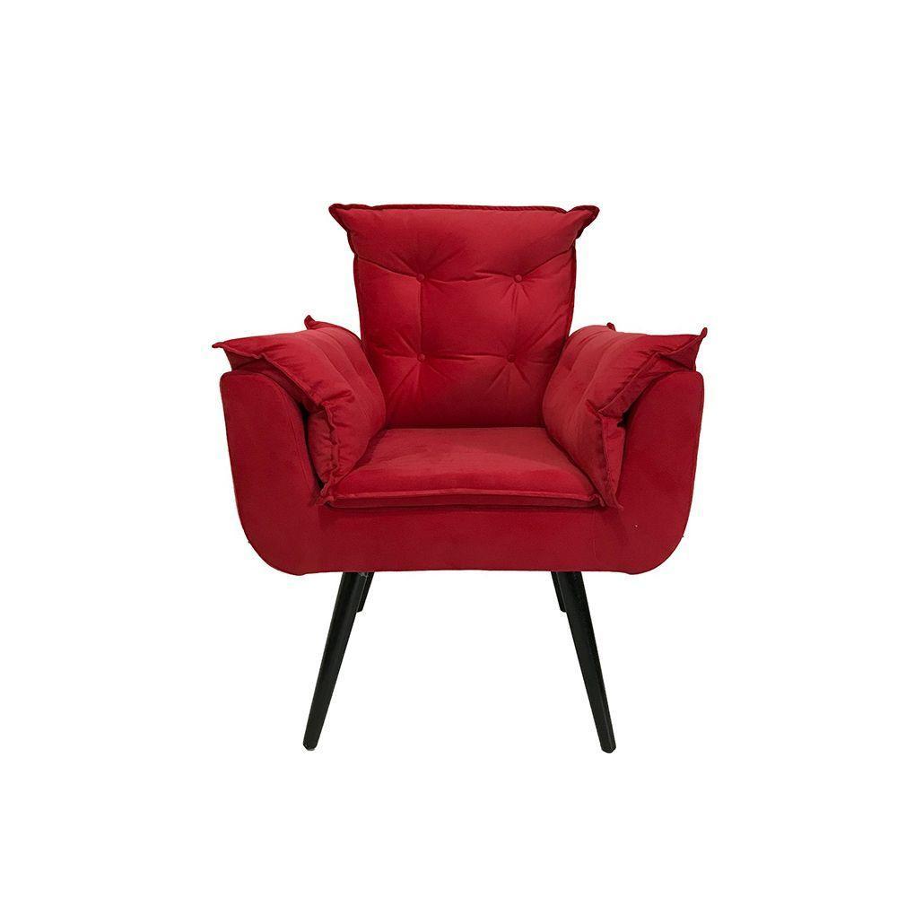Poltrona Decorativa Opala Plus Para Sala De Estar Quarto Escritório - Vermelha - Cor: Vermelho - 6