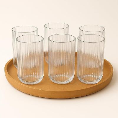 Kit 6 Copos de Vidro 420ML Transparente Canelado para Água Suco e Drinks