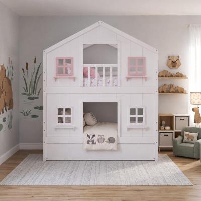 Treliche Infantil Casinha dos Sonhos com Escada Fixa e Rodízios Branco e Rosa
