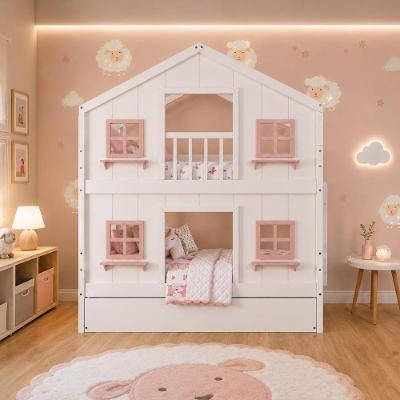 Treliche Infantil Casinha dos Sonhos com Escada Fixa e Rodízios Branco e Rosa