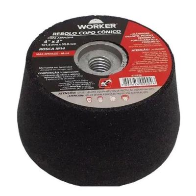Rebolo Copo Cônico 5'' Grão 120 Rosca M14 Cinza Worker