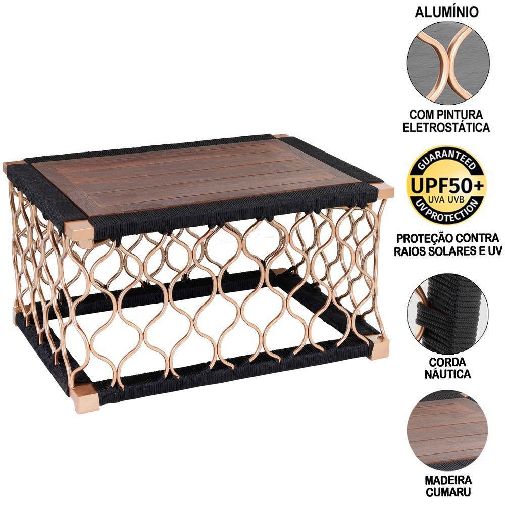 Poltrona Estofada Preta + Mesa Centro Corda Náutica - 3