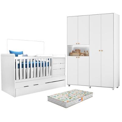Berço Multifuncional Cléo com Guarda Roupa e Colchão MDF Branco Albatroz Móveis