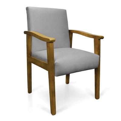Poltrona Eloisa Suede Cinza Base De Madeira Castanho - D'Rossi