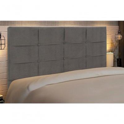 Cabeceira Casal Queen Style Fixação no Box Madeira Maciça Suede Cinza JBE Móveis