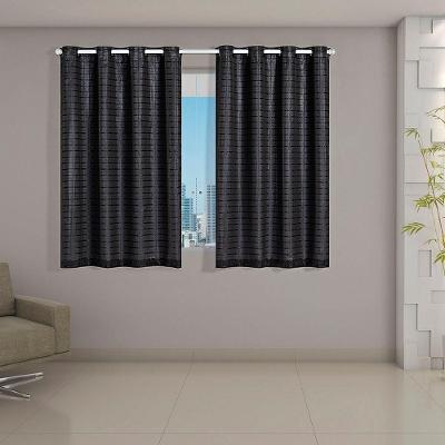 Cortina Daily Blackout PVC para Sala Cinza com Voil Xadrez Preto Casa Scarpa