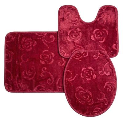 Jogo de Banheiro Tapete Jardim 3 Peças Poliéster Base Antiderrapante Vermelho Casa Scarpa