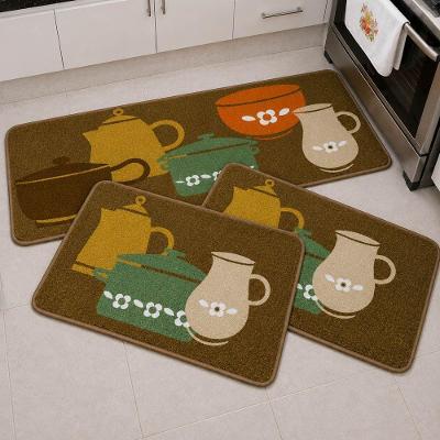 Kit Tapete para Cozinha 3 Peças Retangular Poliéster Base Antiderrapante Emborrachada Rústico Casa