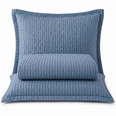 Kit Cobre Leito Elegance Casal 300 Fios 100% Poliéster Matelassê Plissado Azul Jeans Casa Scarpa