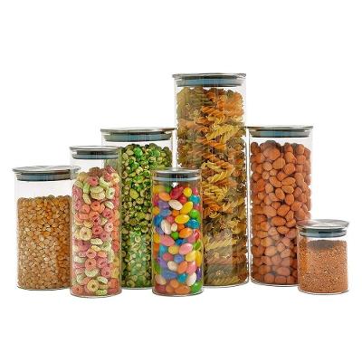 Kit 7 Potes de Vidro com Tampa de Inox Herméticos Tüd Vedação com Anel de Silicone para Cozinha Inox