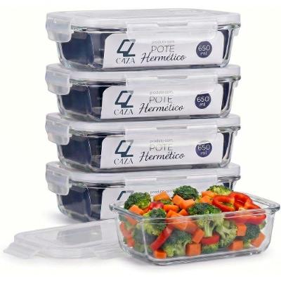 Kit 5 Potes Herméticos de Vidro Resistente 650ml com Travas de Segurança para Freezer Forno
