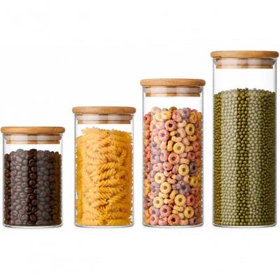 Kit 4 Potes Herméticos de Vidro com Tampa de Bambu para Mantimentos Organizador de Cozinha