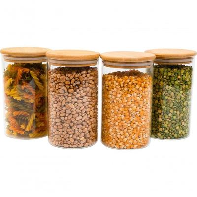 Kit 4 Potes de Vidro 1,1L com Tampa de Bambu Tüd Transparente