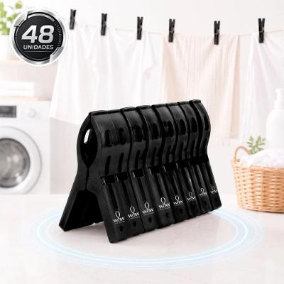 Kit 48 Prendedores de Roupa Plástico Reforçado com Mola de Aço Bivolt Preto