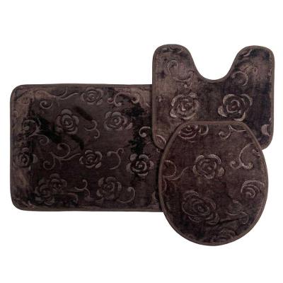 Jogo de Banheiro Tapete Jardim 3 Peças Poliéster Base Antiderrapante Marrom 60CM Casa Scarpa