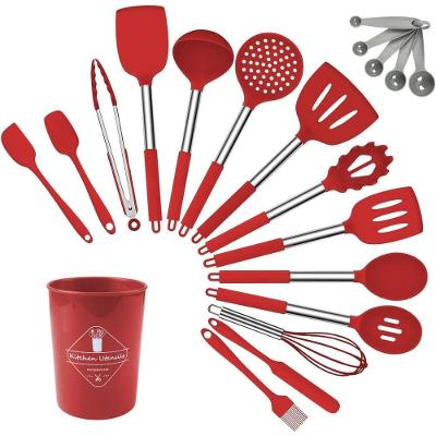Kit 15 Utensílios de Cozinha Premium com Cabo de Inox e Silicone Vermelho