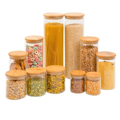 Kit 11 Potes de Vidro com Tampa de Bambu Herméticos Redondos para Mantimentos Grãos Café e Temperos