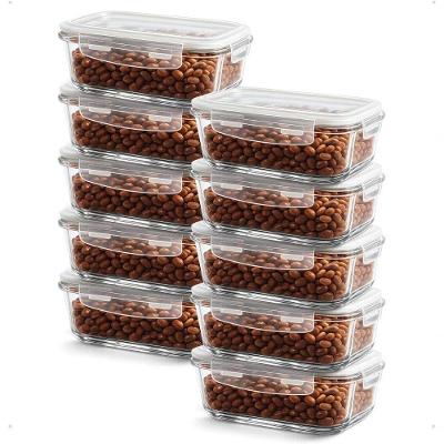 Kit 10 Potes Herméticos de Vidro 640ML Retangular Refratário para Forno Transparente