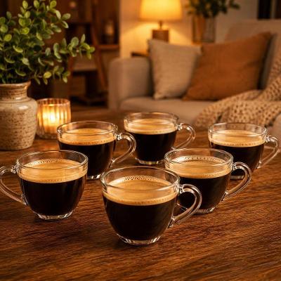 Jogo de Xícaras de Café em Vidro 90ML 6 Peças Transparente com Alça Ergonômica