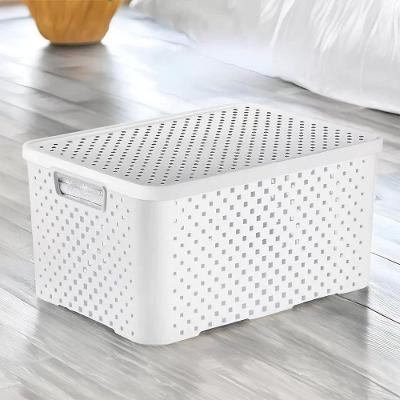 Kit Caixas Organizadoras Quadriculadas Multiuso Brancas Empilháveis para Armário Closet 16L