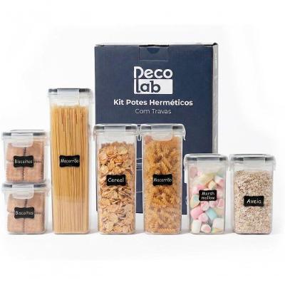 Kit 7 Potes Herméticos Plástico BPA Free para Cereais Temperos e Mantimentos Cozinha