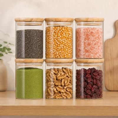 Kit 6 Potes de Vidro Herméticos 300ml com Tampa de Bambu para Condimentos Temperos Café Cozinha