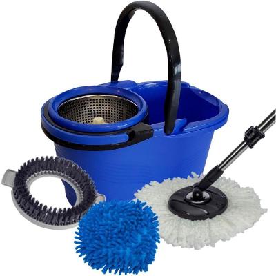 Mop Giratório com Angulação Centrífuga 360 Cesto em Inox para Pisos Azul Perfect Pro 16L