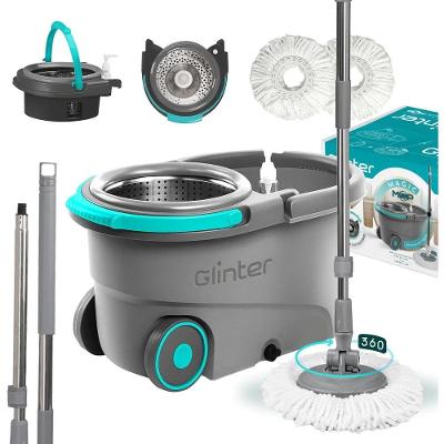 Mop Profissional Magic Mop com Centrifugação Inox 16L 2 Refis Microfibra para Pisos Cinza e Verde