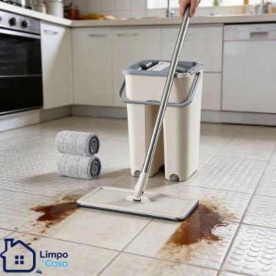 Mop Flat Balde 6L com 2 Refis e Cabo Extensível Aço Inoxidável Rotação 360 Graus