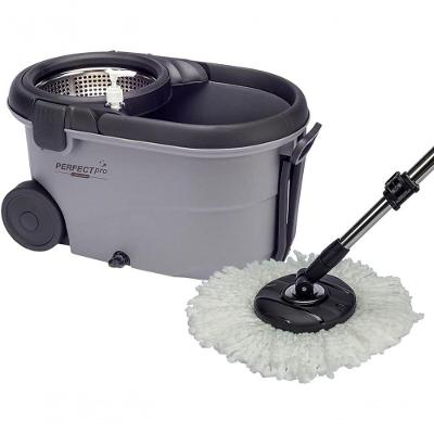 Mop Giratório Perfect Pro Mop Move com Angulação de Aço Inox Centrífuga 360 Cesto Inox Cinza