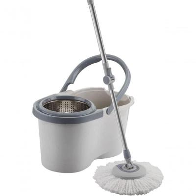 Mop Giratório Menalux Lava e Seca Aço Inox com Balde Cesto Inox e Refis de Microfibra Cinza